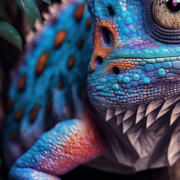 16x20 Chameleon Gecko Lizard Fantasy Art Watercolor Oil Painting Print - Picture 4 of 8